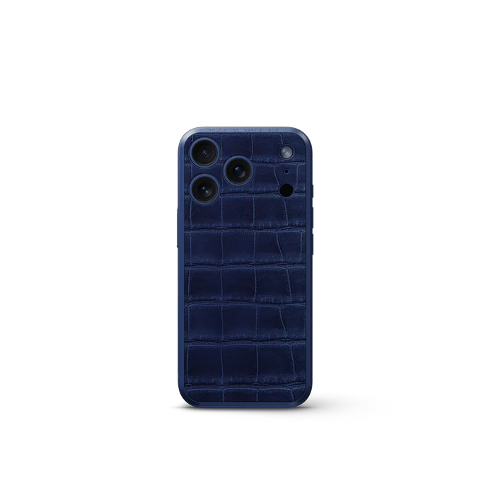 Golden Concept Magnetic Shield iPhone 17 Pro Case – Midnight Blue Croco Embossed
